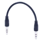 Black 3.5mm audio jack extension cable with connectors on both ends.