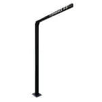 Black overhead clearance bar sign reading "CLEARANCE 9'0" mounted on a pole for drive-thru height warning.