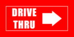 Red directional sign reading "DRIVE THRU" with a right-pointing arrow.