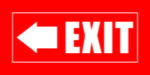 Red directional sign reading "EXIT" with a left-pointing arrow.