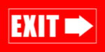 Red directional sign reading "EXIT" with a right-pointing arrow.