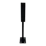 Side view of a black square-post outdoor sign mount with a bolted base plate.