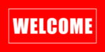 Red directional sign reading "WELCOME."
