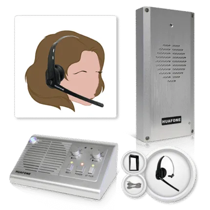 Avio Technologies Kit 2 single headset bundle including a headset icon graphic, a wall-mounted intercom speaker post, a master station console, mounting hardware, cabling, and a wireless headset.