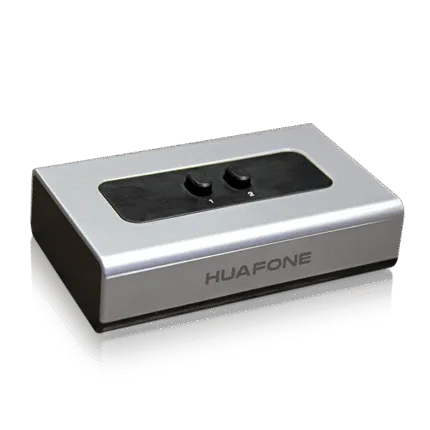 Silver Avio Technologies lane selector box, angled view, with two numbered control knobs.