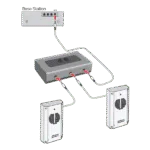Diagram showing a base station connected via cables through a lane selector box to two outdoor Avio Technologies intercom speaker units.