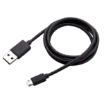 Black micro-USB charging cable with USB-A connector on one end.
