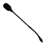 Black gooseneck intercom station microphone with a flexible arm and connector plug.