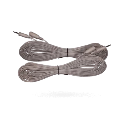 Two coiled beige 3.5mm audio cables with connectors on both ends.