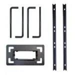 Mounting hardware kit with two Allen wrenches, a mounting bracket, and two drilled mounting rails.